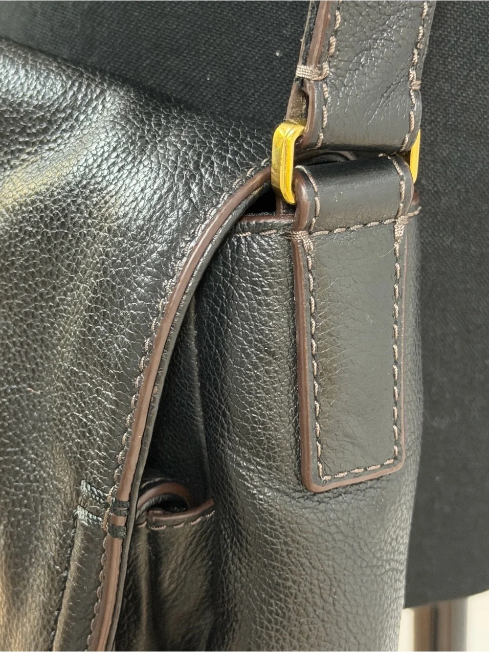 Fossil Peyton Black/Brown Pebbled Leather Double Flap Crossbody Boho Saddle Bag